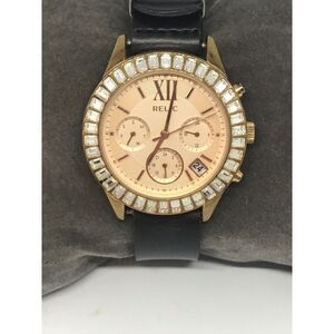 Relic Zr15802 Women Black Leather Analog Rose Gold Dial Quartz Wrist Watch No26